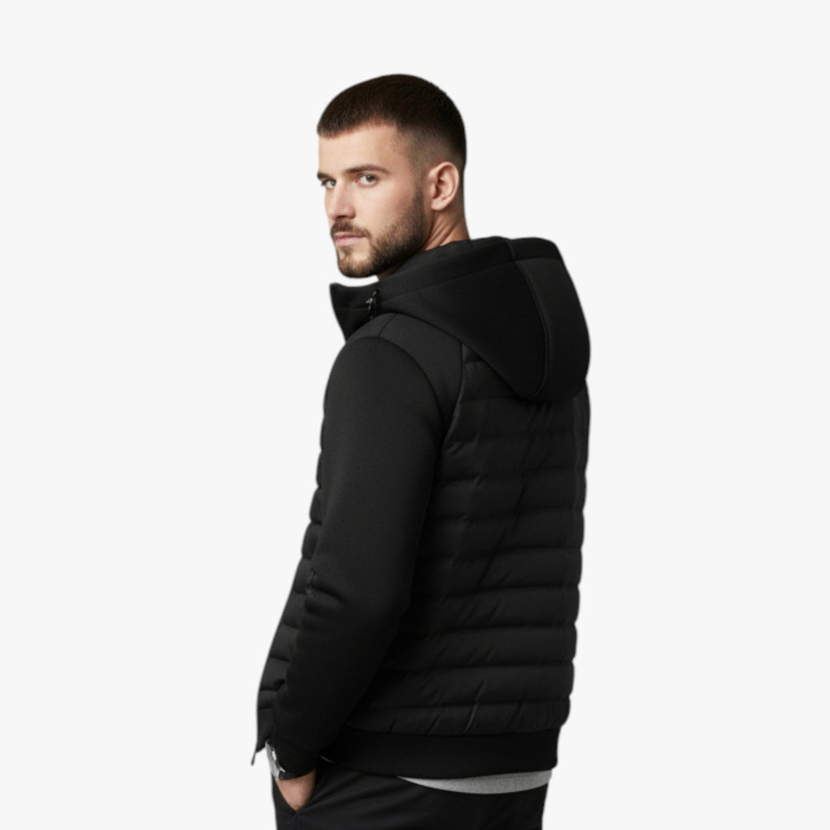 Kyle | Herren-Daunenjacke mit Kapuze und Stepp-Einsätzen, isolierter Herbstmantel | Nomadnts | Grau