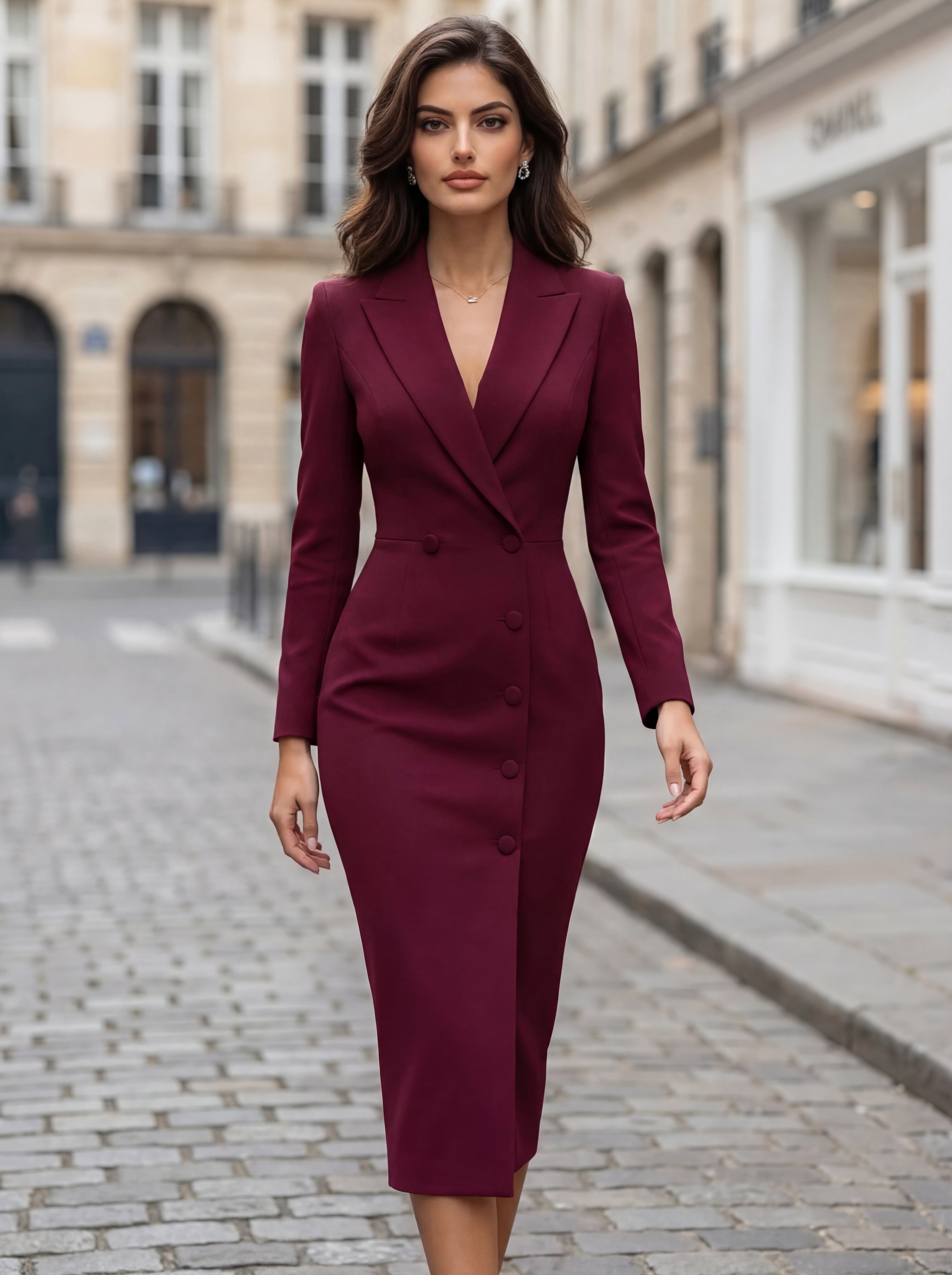 Laurine | Damen tailliert geschnittenes Blazer-Midikleid, strukturiertes Midikleid | Nomadnts | Nomadnts