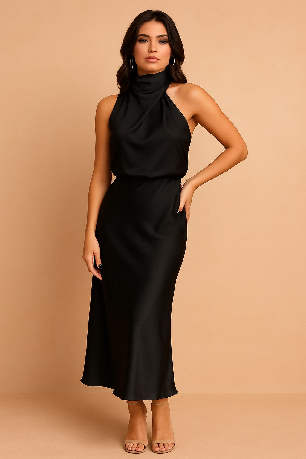 Lena | Damen Midikleid mit drapiertem Ausschnitt, elegantes Anlasskleid | Nomadnts | Nomadnts