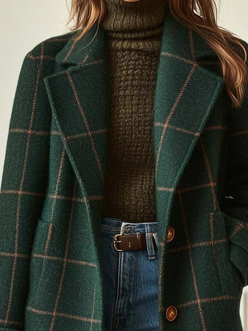 Lison | Damen karierter Wollmantel, tailliert geschnittener Herbstmantel | Nomadnts | Nomadnts