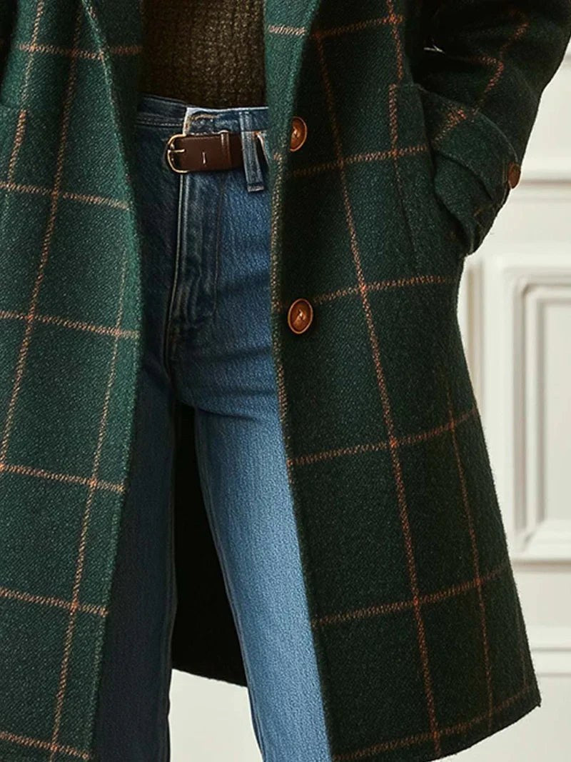 Lison | Damen karierter Wollmantel, tailliert geschnittener Herbstmantel | Nomadnts | Nomadnts