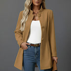 Lorraine | Damen A-Linien-Mantel mit Knopfleiste, Herbstmantel mit Stehkragen | Nomadnts | Camel