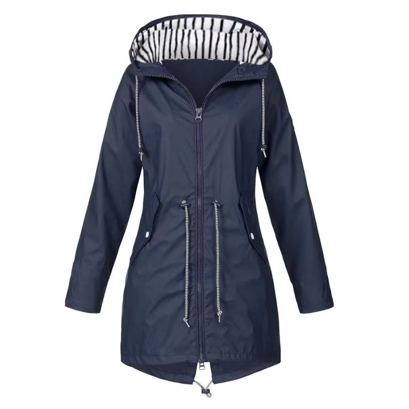 Lorraine | Damen leichter Regenmantel mit Kapuze, wasserabweisender, winddichter Mantel | Nomadnts | Navy Blue