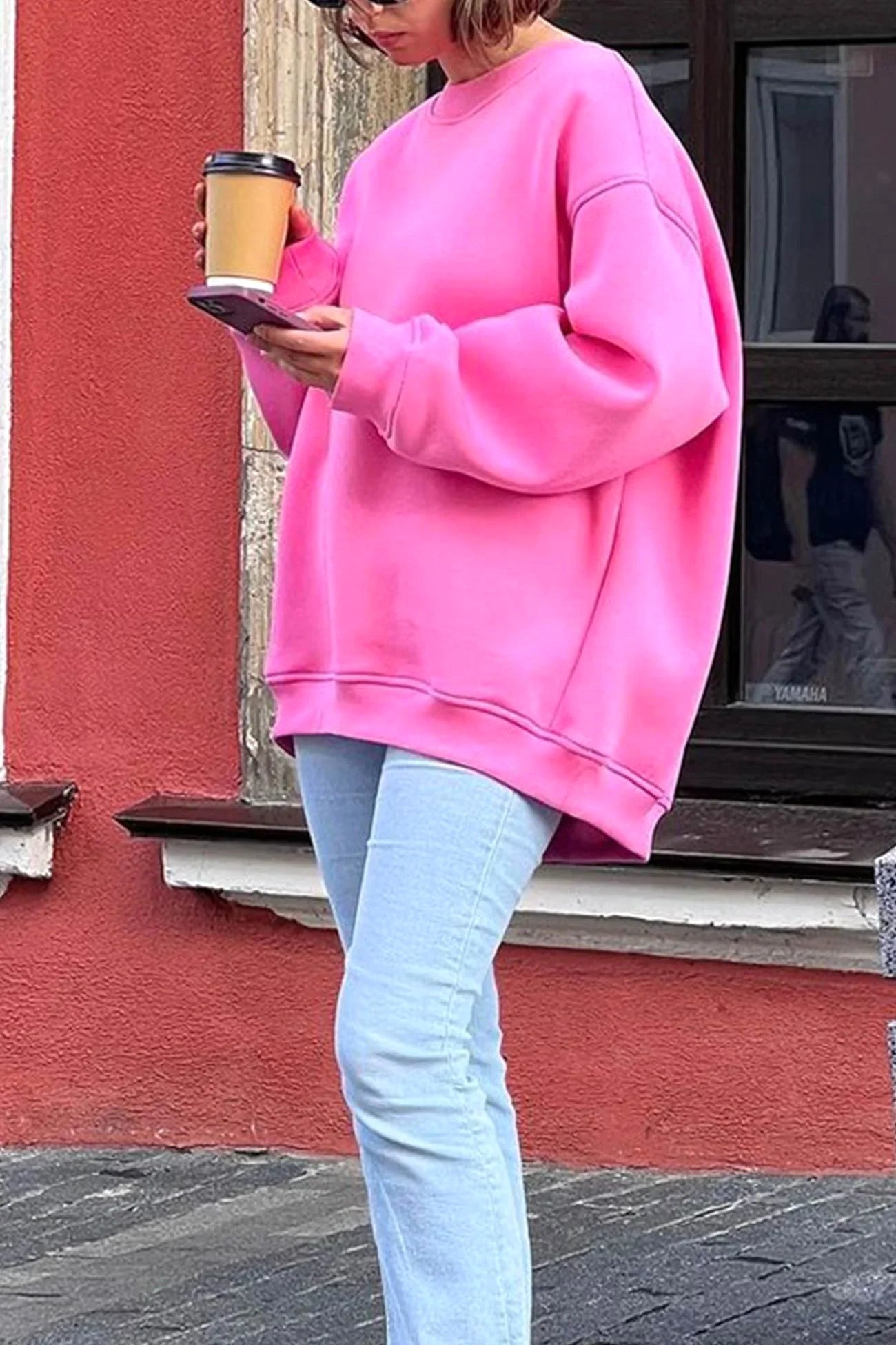Lucienne | Damen Oversized Sweatshirt mit Rundhalsausschnitt, locker geschnittener Pullover | Nomadnts | Pink