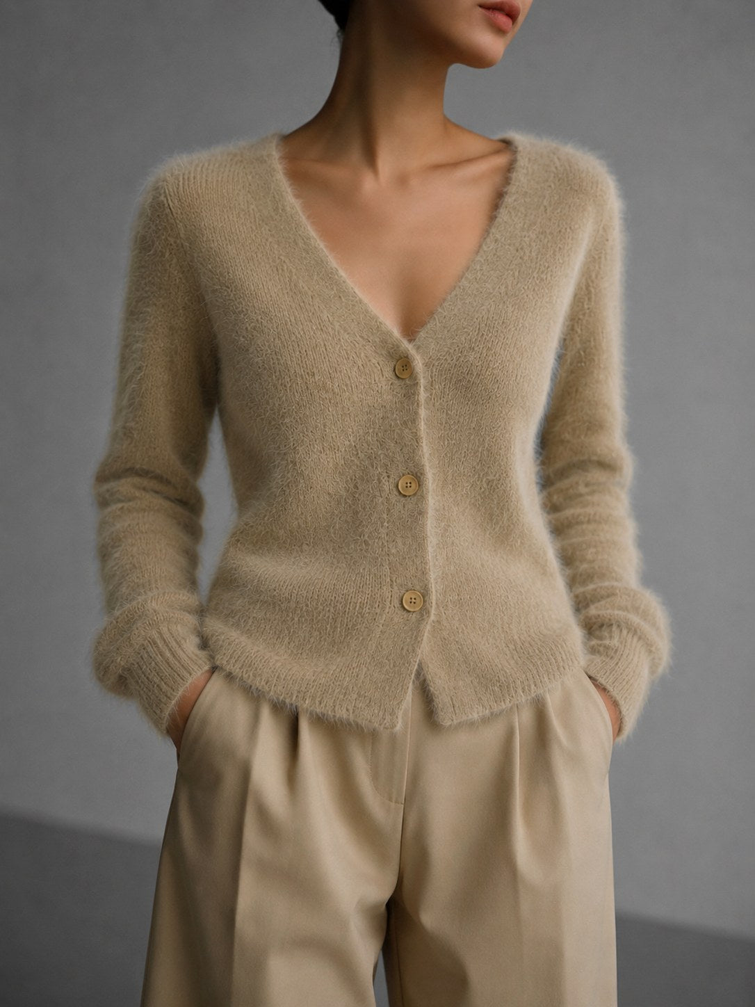 Lucile | Damen Oversized Cardigan mit Knopfleiste, entspannter Strick-Cardigan | Nomadnts | Grey