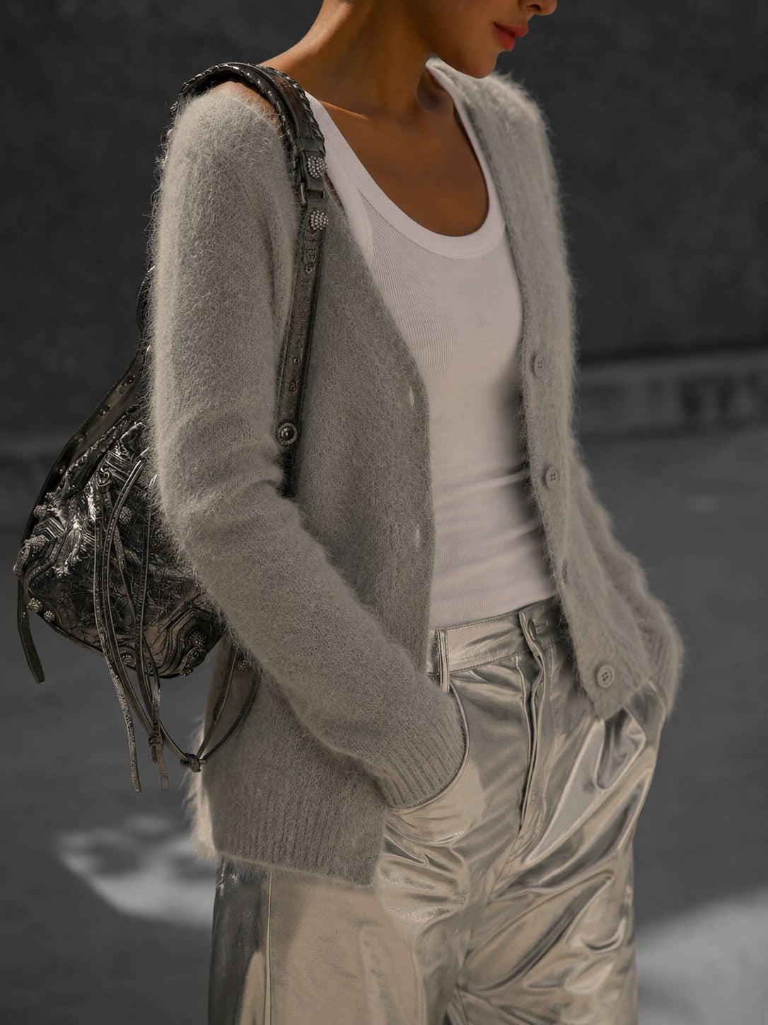 Lucile | Damen Oversized Cardigan mit Knopfleiste, entspannter Strick-Cardigan | Nomadnts | White