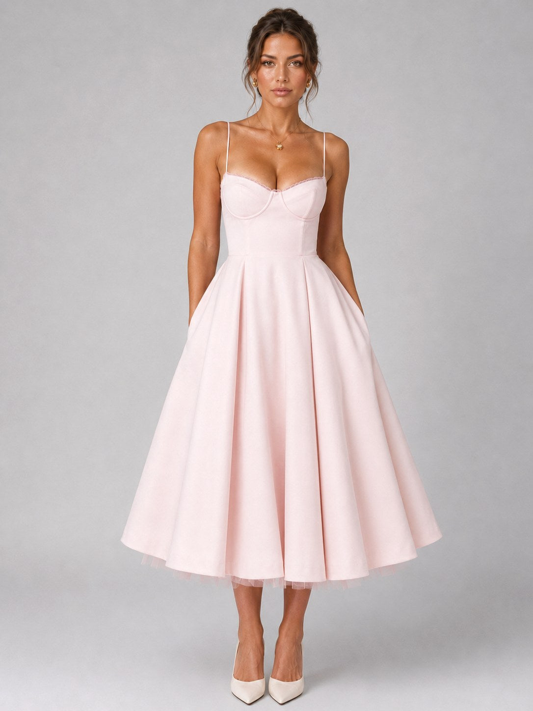 Lucy | Damen Corset-Midikleid mit vollem Rock und Herzausschnitt, Anlasskleid | Nomadnts | Pink