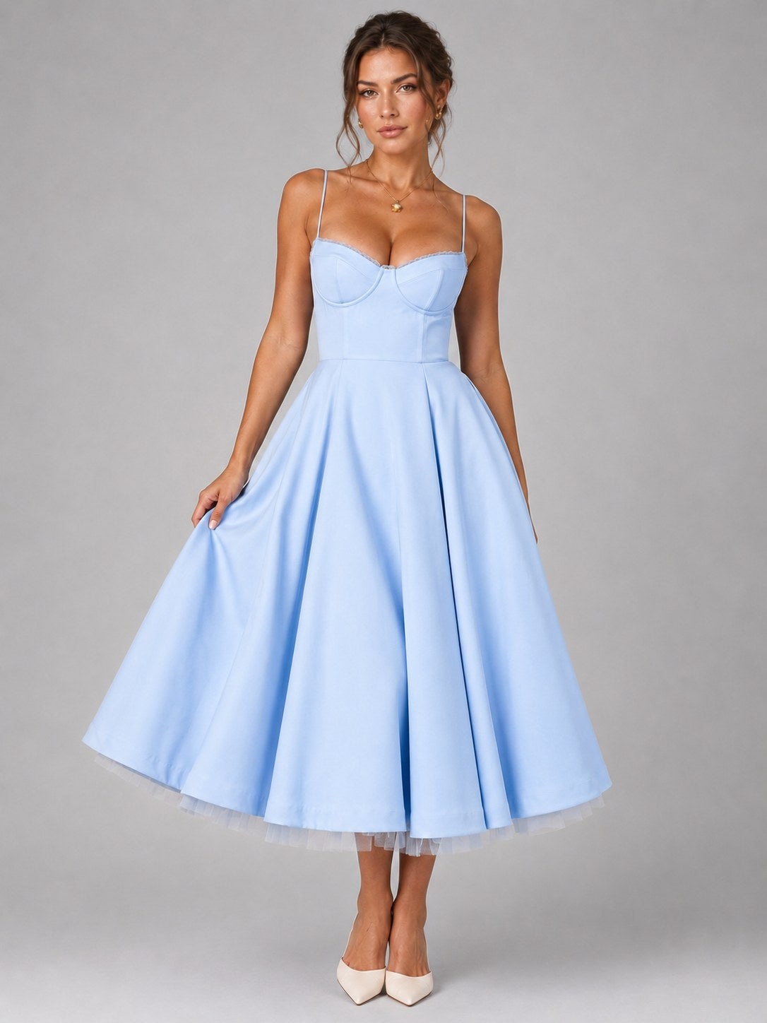 Lucy | Damen Corset-Midikleid mit vollem Rock und Herzausschnitt, Anlasskleid | Nomadnts | White