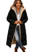Luisa | Damen Langer Mantel mit Kapuze und Wattierung, Sherpa-gefütterter Wintermantel | Nomad NTS | Black