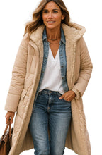 Luisa | Damen Langer Mantel mit Kapuze und Wattierung, Sherpa-gefütterter Wintermantel | Nomad NTS | Grey