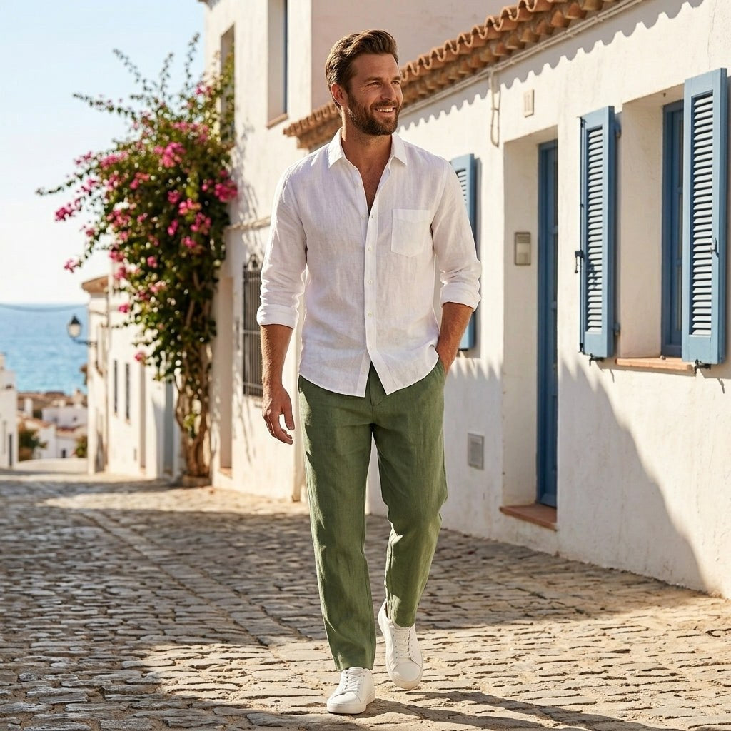 Łukasz | Herrenhose aus Leinen, lockere Passform mit Kordelzug, Sommerhose | Nomad NTS