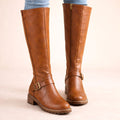Maisie | Damen kniehohe Lederstiefel, Reitstiefel mit seitlichem Reißverschluss und Blockabsatz | Nomadnts | Nomadnts