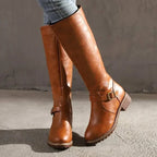 Maisie | Damen kniehohe Lederstiefel, Reitstiefel mit seitlichem Reißverschluss und Blockabsatz | Nomadnts | Nomadnts