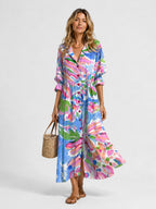 Maisie | Damen bedrucktes Hemdblusenkleid, locker geschnittenes Alltagskleid | Nomadnts | Light Blue