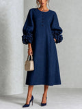 Margarete | Damenmidi-Kleid mit Blüten-Manschetten, A-Linie Midikleid | Nomad NTS
