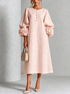 Margarete | Damenmidi-Kleid mit Blüten-Manschetten, A-Linie Midikleid | Nomad NTS