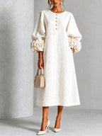 Margarete | Damenmidi-Kleid mit Blüten-Manschetten, A-Linie Midikleid | Nomad NTS