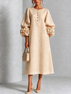 Margarete | Damenmidi-Kleid mit Blüten-Manschetten, A-Linie Midikleid | Nomad NTS