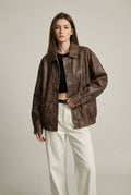 Margaux | Damen Oversized Kunstlederjacke, Vintage-Braun Oberbekleidung | Nomadnts | Nomadnts