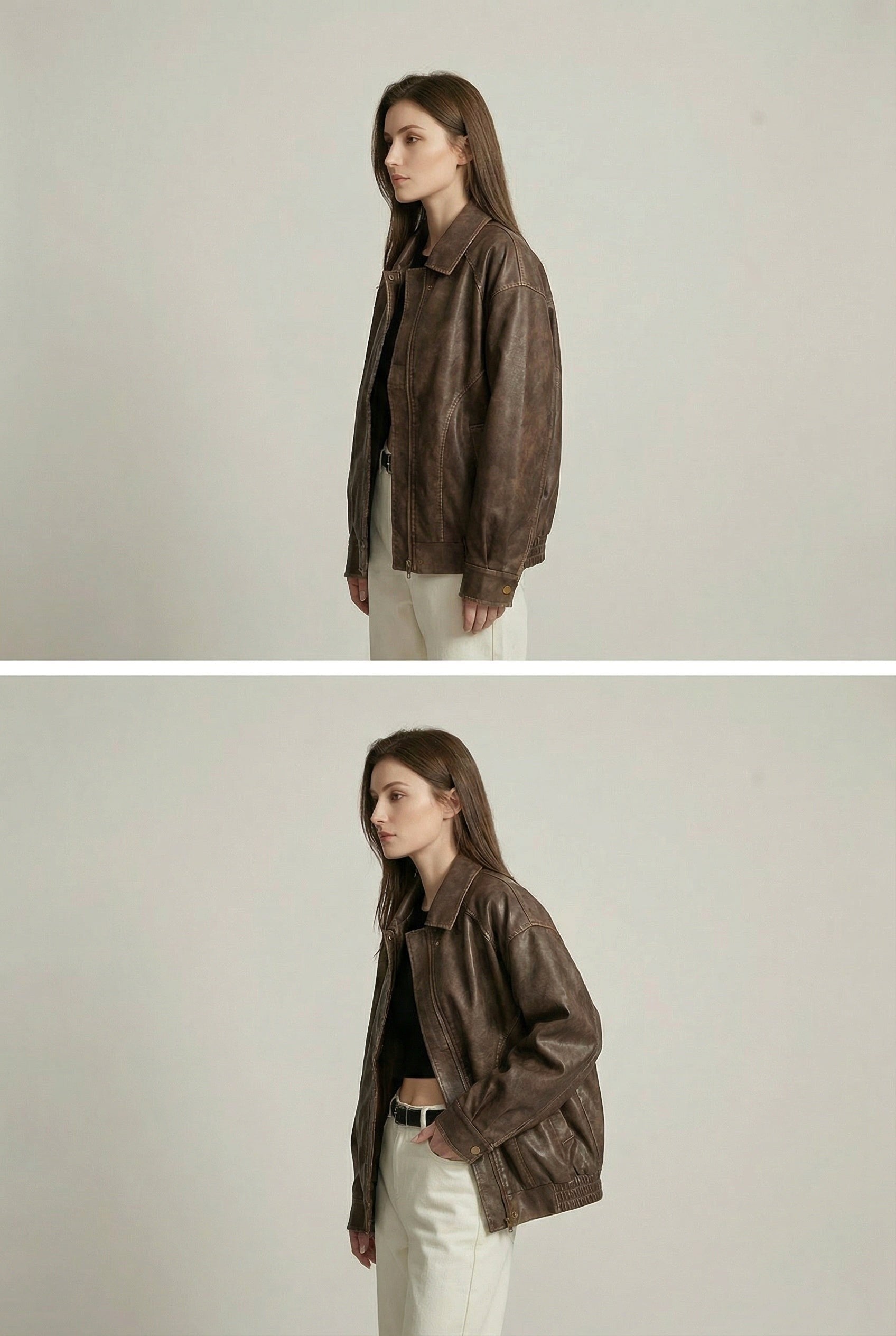 Margaux | Damen Oversized Kunstlederjacke, Vintage-Braun Oberbekleidung | Nomadnts | Nomadnts