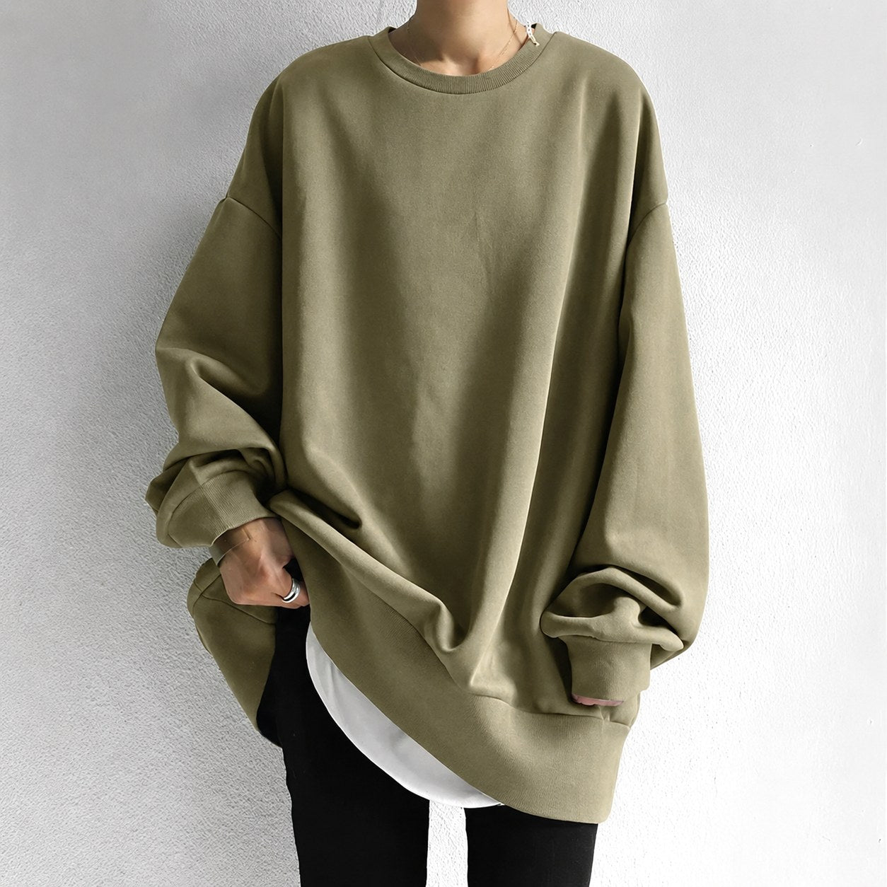Marianne | Damen Oversized Tunika-Pullover mit Rundhalsausschnitt, Strickware mit fallender Schulter | Nomadnts | Brown