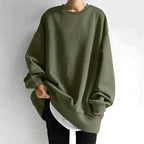 Marianne | Damen Oversized Tunika-Pullover mit Rundhalsausschnitt, Strickware mit fallender Schulter | Nomadnts | Army Green
