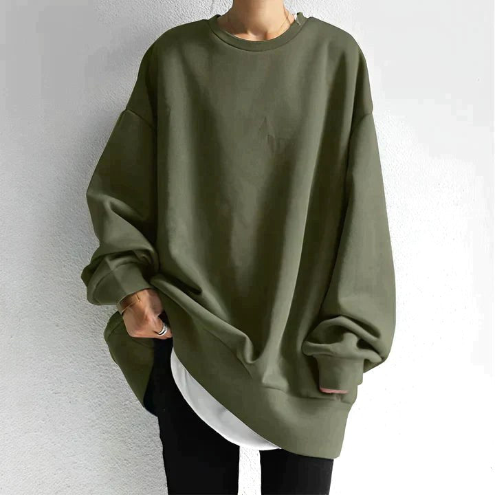 Marianne | Damen Oversized Tunika-Pullover mit Rundhalsausschnitt, Strickware mit fallender Schulter | Nomadnts | Army Green