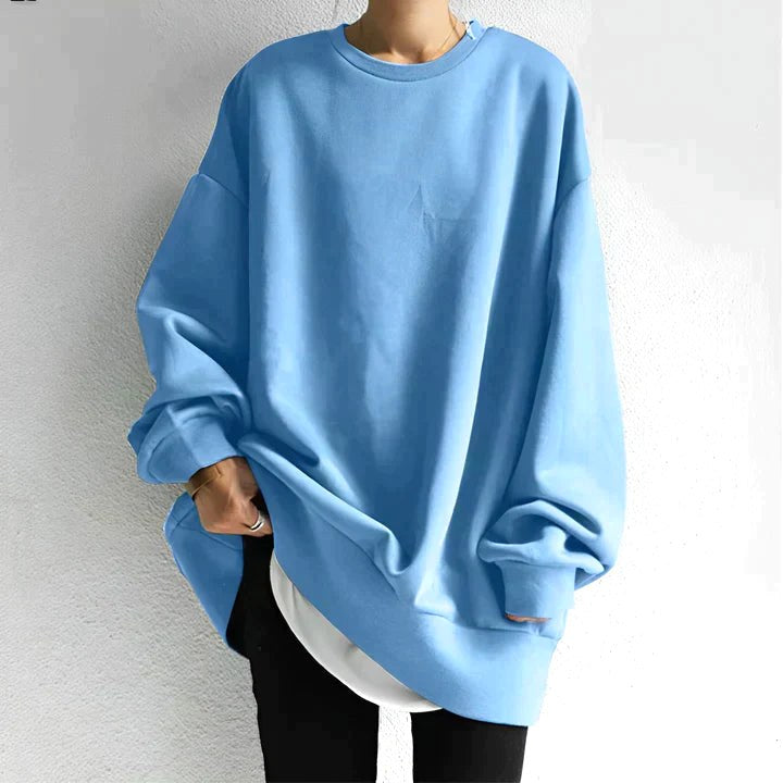 Marianne | Damen Oversized Tunika-Pullover mit Rundhalsausschnitt, Strickware mit fallender Schulter | Nomadnts | Light Blue