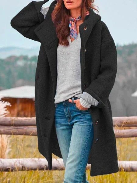 Marlene | Damen Wärmender Kuschel-Mantel, Eleganter Herbst-Mantel | Nomad NTS | Schwarz