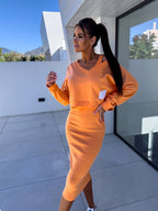 Mathilde | Damen Zweiteiler-Sweatshirt-und-Kleid-Set, lockeres Lagenlook-Set | Nomadnts | Orange