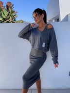 Mathilde | Damen Zweiteiler-Sweatshirt-und-Kleid-Set, lockeres Lagenlook-Set | Nomadnts | Gray