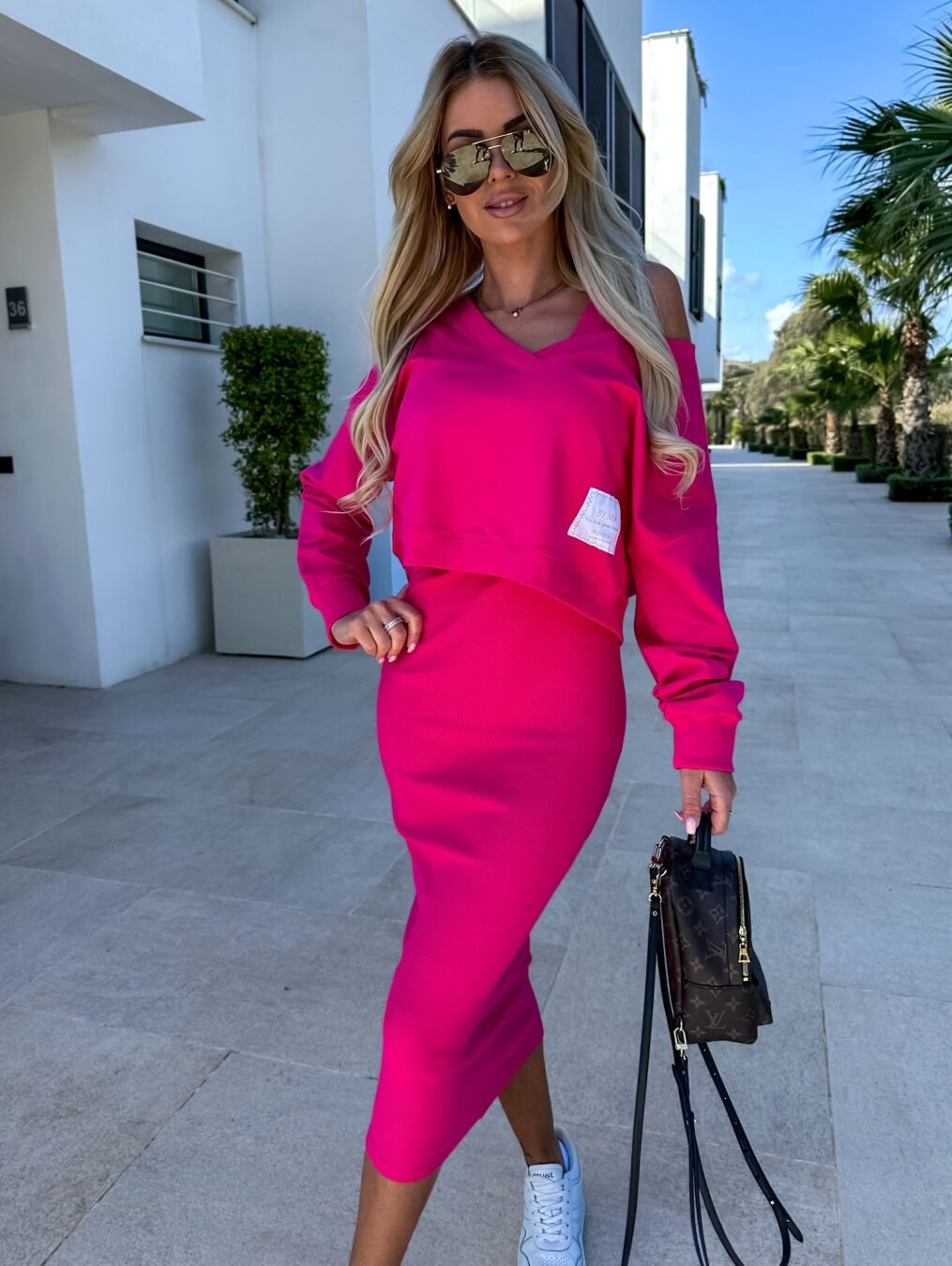 Mathilde | Damen Zweiteiler-Sweatshirt-und-Kleid-Set, lockeres Lagenlook-Set | Nomadnts | Fuchsia