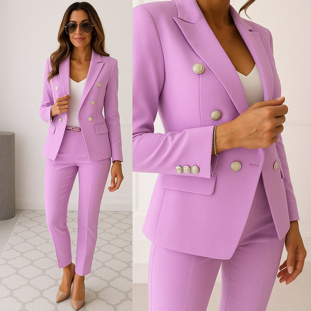 Matilda | Damen schmal geschnittener Zweiteiler, zweireihiger Blazer-Anzug | Nomadnts | Nomadnts