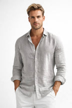 Matthew | Herren Leinen-Button-Down-Hemd, langärmeliges locker geschnittenes Hemd | Nomadnts | Grey