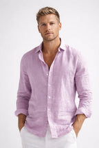 Matthew | Herren Leinen-Button-Down-Hemd, langärmeliges locker geschnittenes Hemd | Nomadnts | Pink