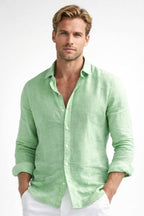 Matthew | Herren Leinen-Button-Down-Hemd, langärmeliges locker geschnittenes Hemd | Nomadnts | Green
