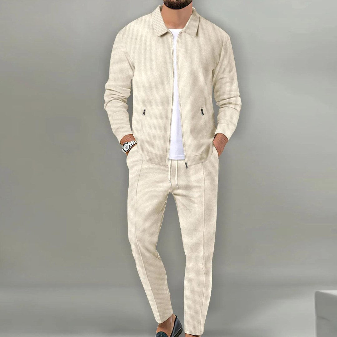 Maximilian | Herren-Trainingsanzug mit Reißverschluss-Jacke, Zweiteiliger Freizeitanzug | Nomad NTS | Beige