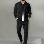 Maximilian | Herren-Trainingsanzug mit Reißverschluss-Jacke, Zweiteiliger Freizeitanzug | Nomad NTS | Schwarz