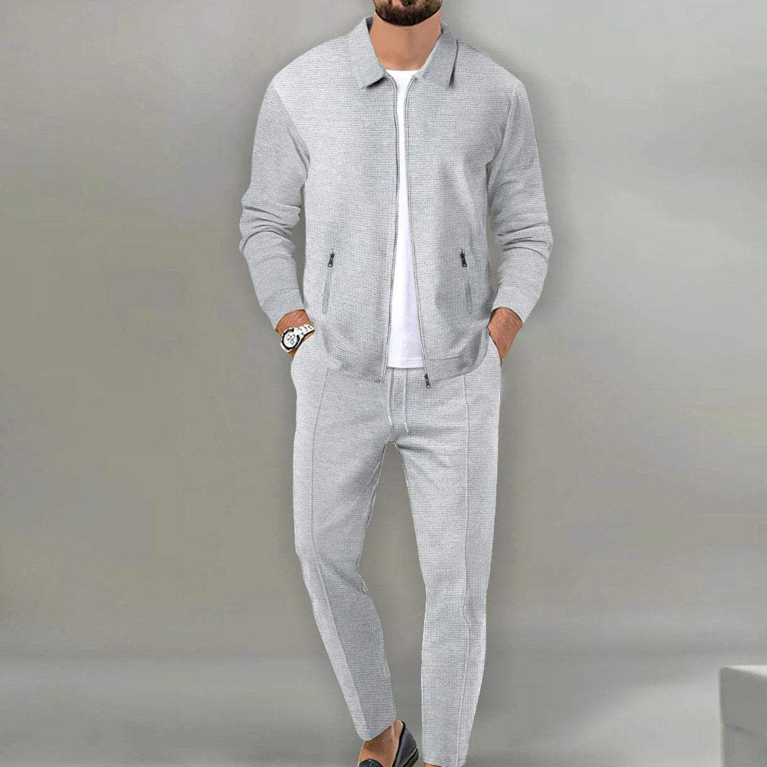 Maximilian | Herren-Trainingsanzug mit Reißverschluss-Jacke, Zweiteiliger Freizeitanzug | Nomad NTS | Grau