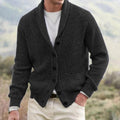 Michael | Herren Schalkragen-Cardigan mit Knopfleiste, geripptes Strick-Cardigan mit langen Ärmeln | Nomadnts | Black