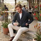 Michael | Herren Schalkragen-Cardigan mit Knopfleiste, geripptes Strick-Cardigan mit langen Ärmeln | Nomadnts | Grey