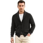 Michael | Herren Schalkragen-Cardigan mit Knopfleiste, geripptes Strick-Cardigan mit langen Ärmeln | Nomadnts | Nomadnts