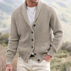Michael | Herren Schalkragen-Cardigan mit Knopfleiste, geripptes Strick-Cardigan mit langen Ärmeln | Nomadnts | Nomadnts