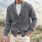 Michael | Herren Schalkragen-Cardigan mit Knopfleiste, geripptes Strick-Cardigan mit langen Ärmeln | Nomadnts | Nomadnts