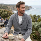 Michael | Herren Schalkragen-Cardigan mit Knopfleiste, geripptes Strick-Cardigan mit langen Ärmeln | Nomadnts | Nomadnts