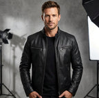 Mikołaj | Herren Lederjacke mit Stehkragen, Biker Lederjacke | Nomad NTS