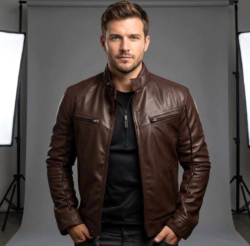 Mikołaj | Herren Lederjacke mit Stehkragen, Biker Lederjacke | Nomad NTS
