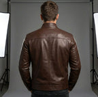 Mikołaj | Herren Lederjacke mit Stehkragen, Biker Lederjacke | Nomad NTS