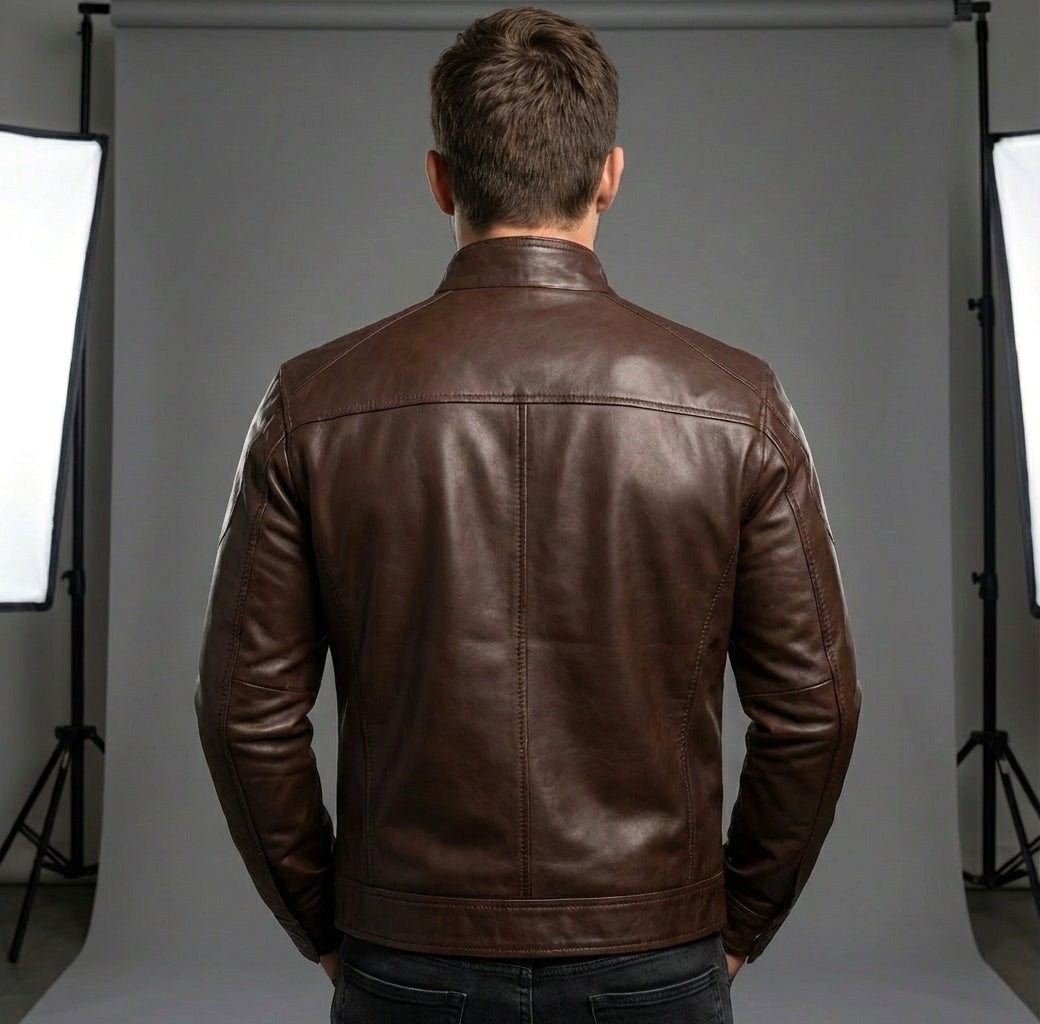Mikołaj | Herren Lederjacke mit Stehkragen, Biker Lederjacke | Nomad NTS