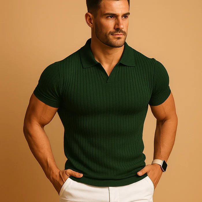 Miles | Herren Rippstrick-Poloshirt mit klassischem Kragen, kurzärmeliges Poloshirt | Nomadnts | Nomadnts